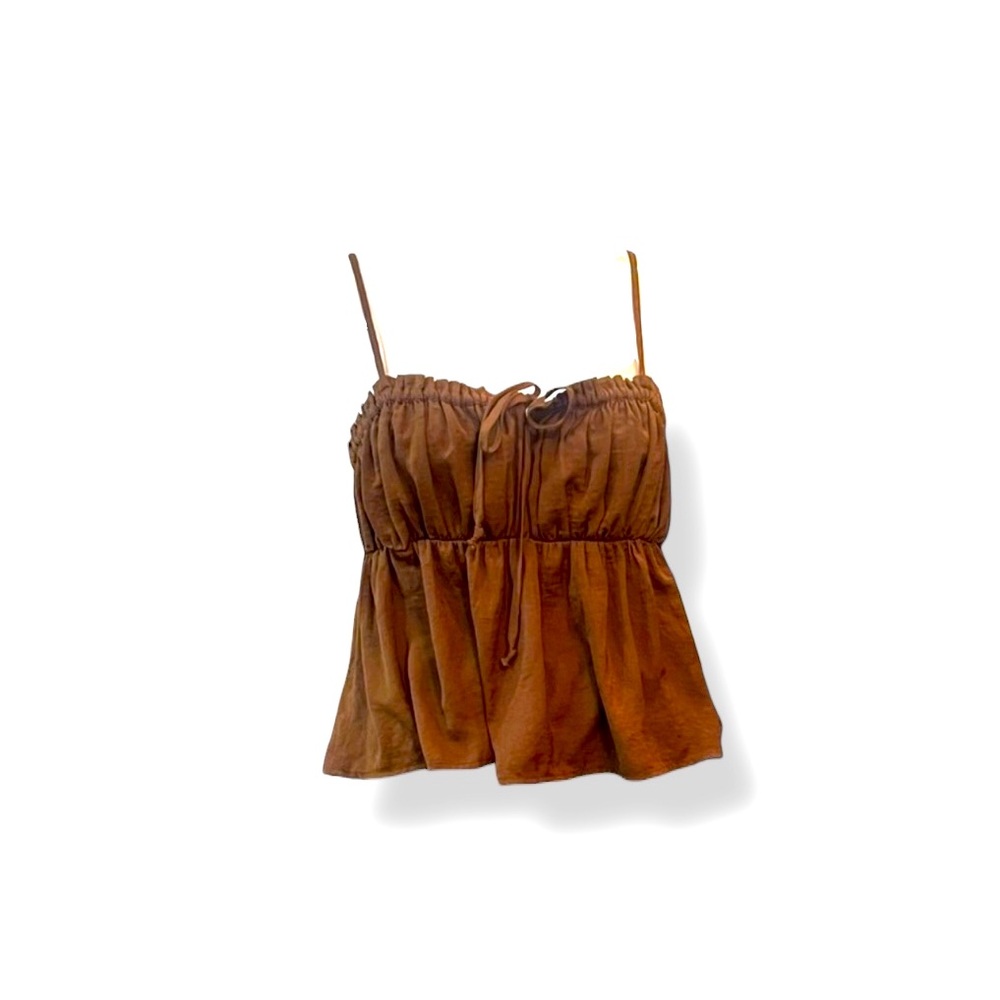 🤎𝐀𝐌𝐄𝐑𝐈𝐂𝐀𝐍 𝐄𝐀𝐆𝐋𝐄 𝐎𝐔𝐓𝐅𝐈𝐓𝐓𝐄𝐑𝐒 Brown ruched sleeveless top